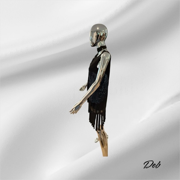 Kate Moss Top Shop Black and Blue Fringe Sleeveless Top - Picture 5 of 10